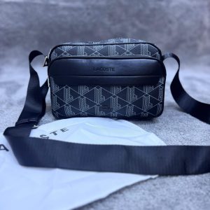 BANDOLERA LACOSTE NEGRO GRIS TRAMADO